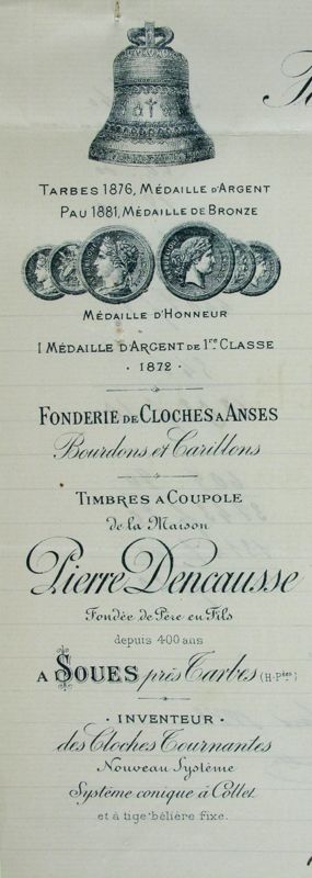 En-tête de la fonderie Pierre Dencausse (1900) - ADHP, 2 O 288/2