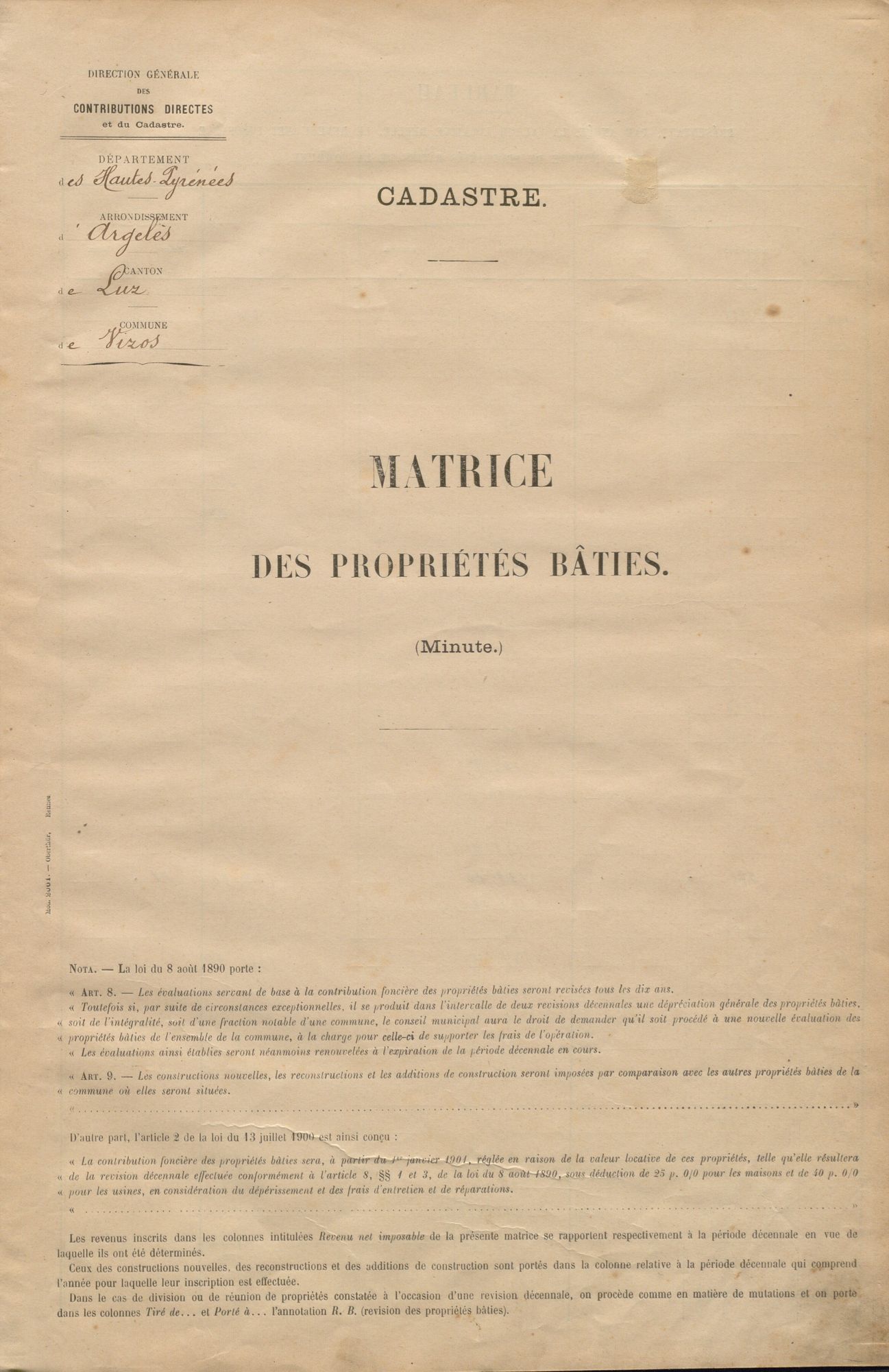 Matrices des propriétés bâties de Vizos, 3 P 3539.
