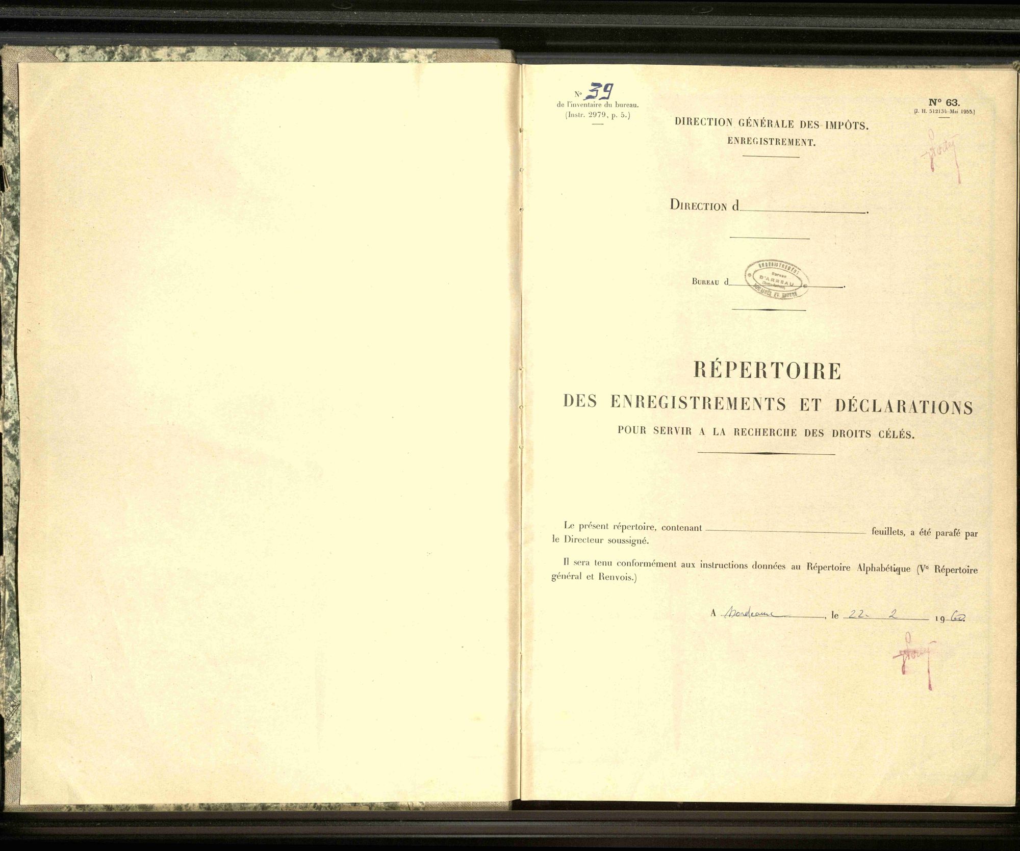 Répertoire général de l'Enregistrement du bureau d'Arreau (1939-1958), 3 Q 2/245