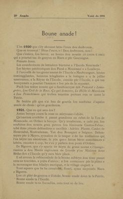 Extrait de la revue Reclams de Biarn e Gascounhe, janvier 1921.