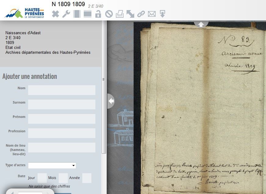 Formulaire d'annotation des registres d'état civil