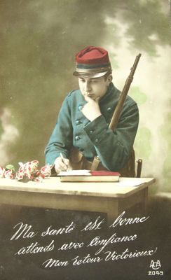Carte postale reçue par Sidonie Izaac originaire de Lagarde (1915) - ADHP - dépôt temporaire Bonnard