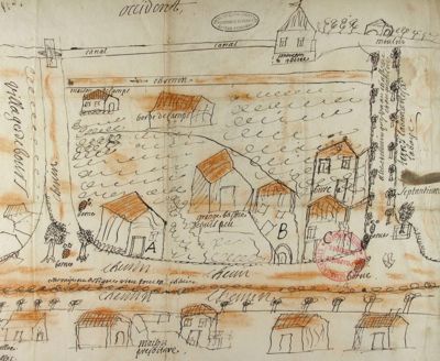 Plan des propriétés des religieux de l'Escaladieu sises à Bours (1699) ADHP, H 34/1