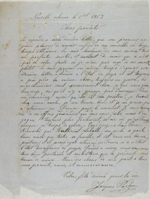 Lettre de Jacques Charles Pucheu, Haut-Pyrénéen émigré à La Nouvelle-Orléans (1863) - 4 NUM 5
