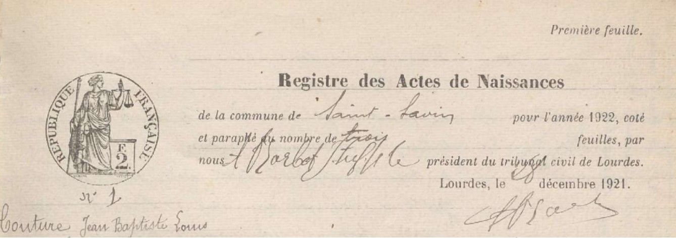 Registre des naissances de Saint-Savin, 1922